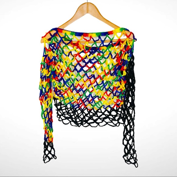 HANDMADE | Rainbow Lace Crochet Long Sleeve Festival Summer Cropped Top - Picture 4 of 9
